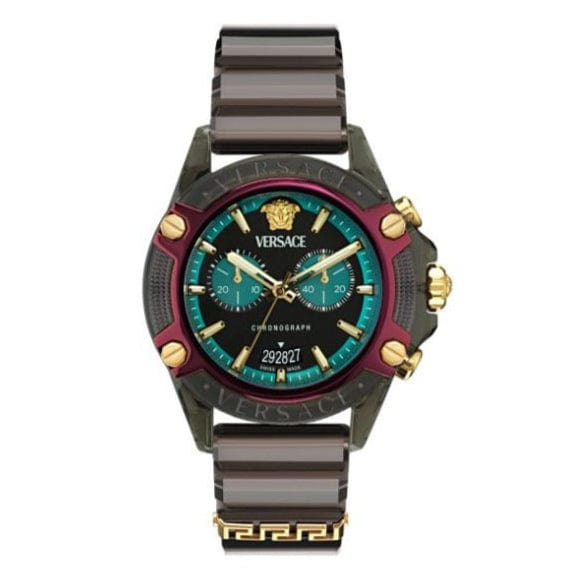 Versace Icon Active Chronograph Black Dial Black Rubber Strap Unisex Watch - VE8P00224
