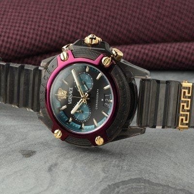 Versace Icon Active Chronograph Black Dial Black Rubber Strap Unisex Watch - VE8P00224