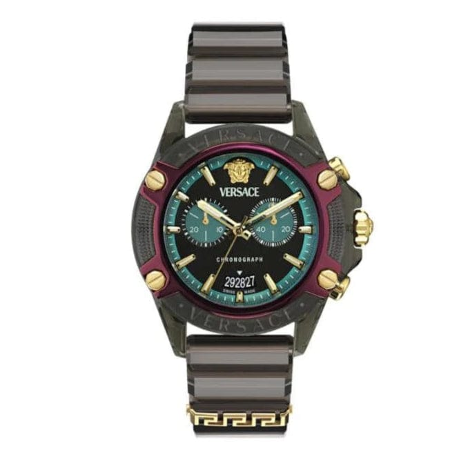 Versace Icon Active Chronograph Black Dial Black Rubber Strap Unisex Watch - VE8P00224