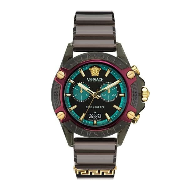 Versace Icon Active Chronograph Black Dial Black Rubber Strap Unisex Watch - VE8P00224