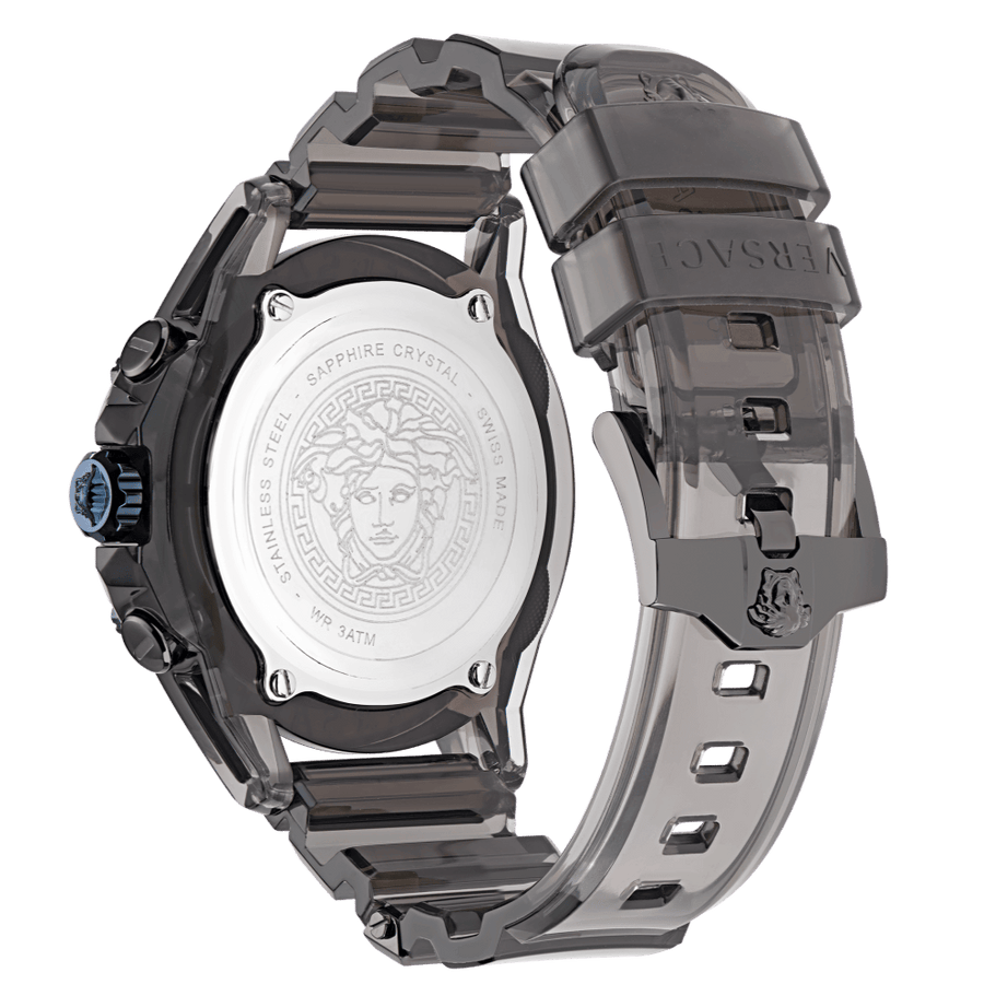 Versace icon Active Chronograph Black Dial Black Silicone Strap Watch For Men - VEZ700622