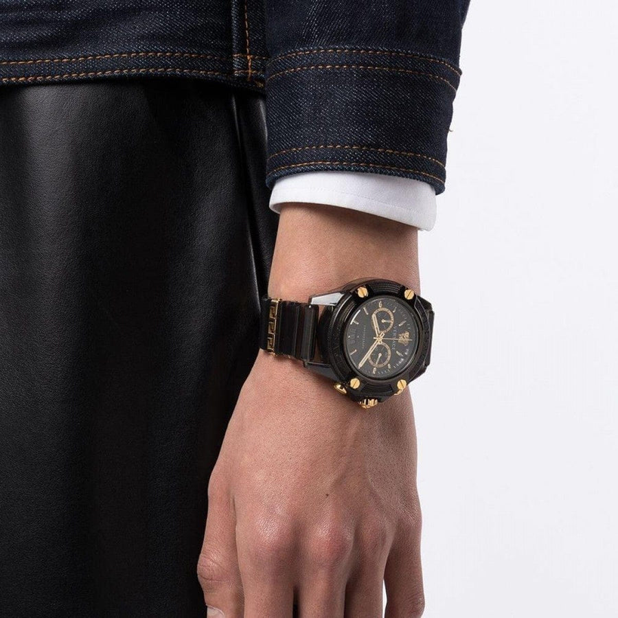 Versace Icon Active Chronograph Black Dial Black Steel Strap Watch for Men - VEZ700421