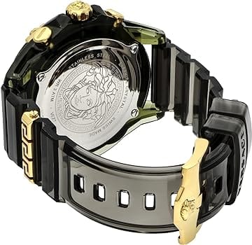 Versace Icon Active Chronograph Gold Dial Black Silicone Strap Watch For Men - VEZ700321