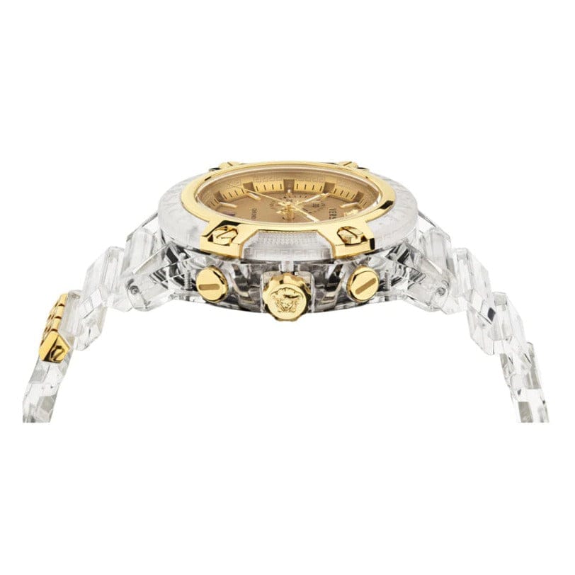 Versace Icon Active Chronograph Gold Dial White Silicone Strap Watch for Men - VEZ700121