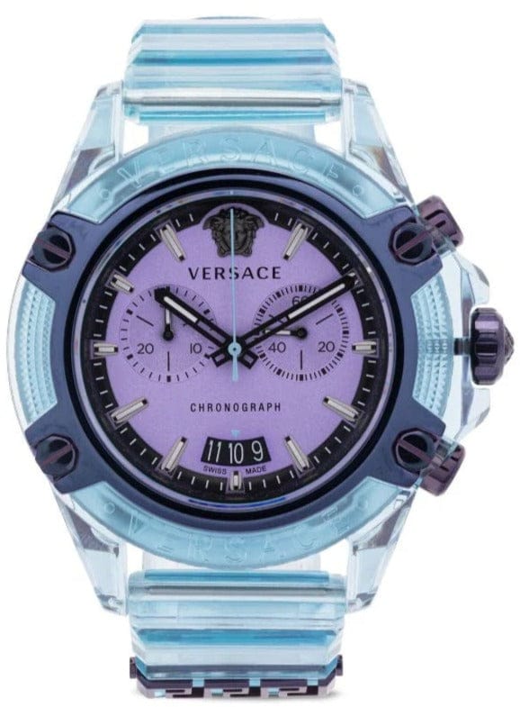 Versace Icon Active Chronograph Purple Dial Blue Silicone Strap Watch For Men - VEZ701523