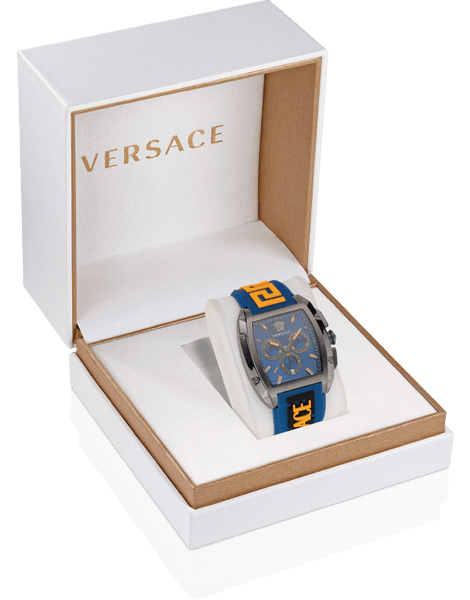 Versace Iconic Dominus Chronograph Blue Dial Blue Rubber Strap Watch For Men - VE6H00323