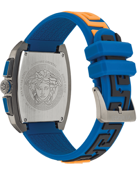 Versace Iconic Dominus Chronograph Blue Dial Blue Rubber Strap Watch For Men - VE6H00323