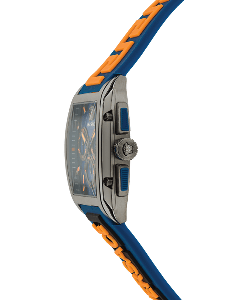 Versace Iconic Dominus Chronograph Blue Dial Blue Rubber Strap Watch For Men - VE6H00323