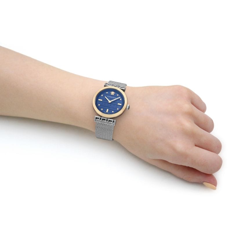 Versace Meander Blue Dial Silver Mesh Bracelet Watch for Women - VELW00520
