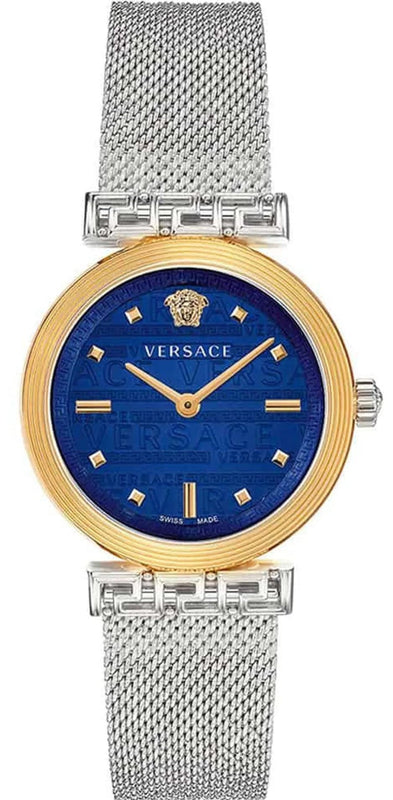 Versace Meander Blue Dial Silver Mesh Bracelet Watch for Women - VELW00520