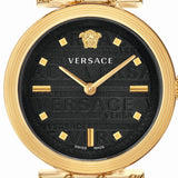 Versace Greca Meander Black Dial Black Leather Strap Watch for Women - VELW00420