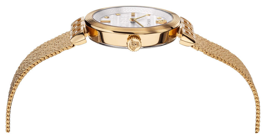 Versace Meander Greca White Dial Gold Mesh Bracelet Watch for Women - VELW00820