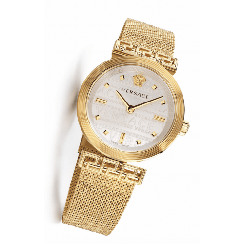 Versace Meander Greca White Dial Gold Mesh Bracelet Watch for Women - VELW00820