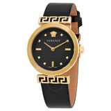 Versace Greca Meander Black Dial Black Leather Strap Watch for Women - VELW00420