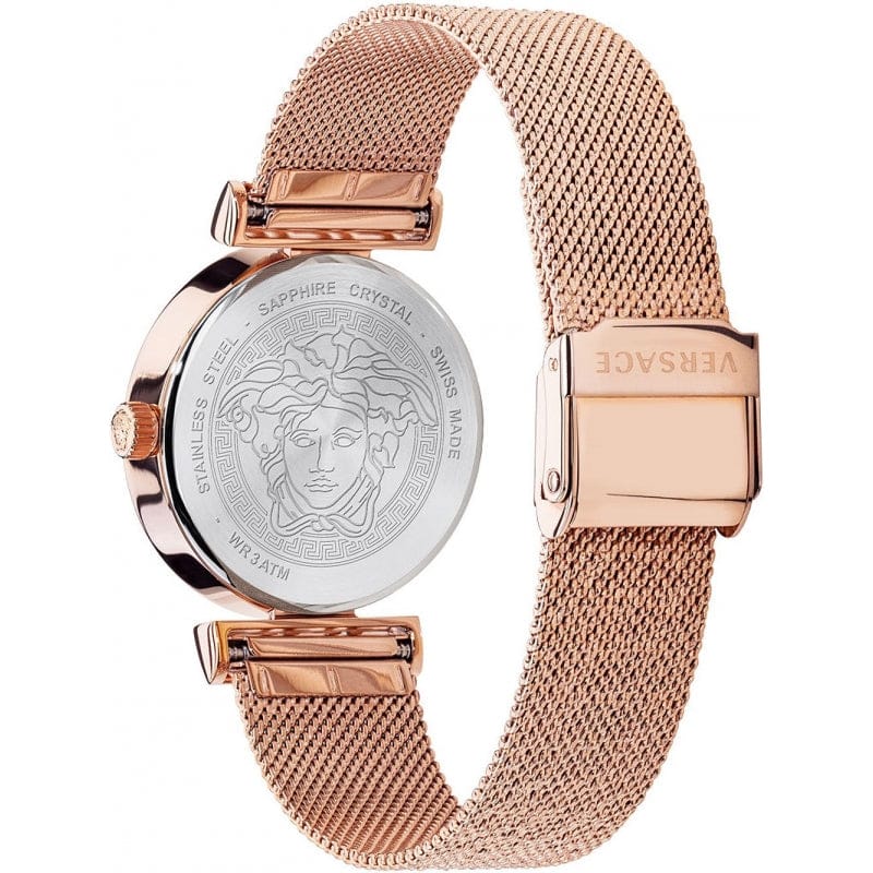 Versace Meander White Dial Rose Gold Mesh Bracelet Watch for Women - VELW00620