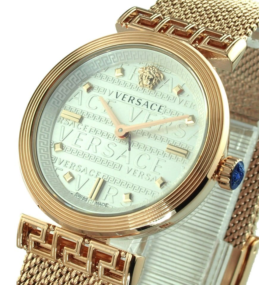 Versace Meander White Dial Rose Gold Mesh Bracelet Watch for Women - VELW00620