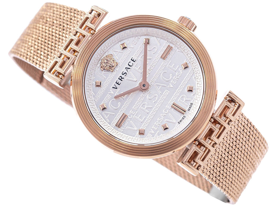 Versace Meander White Dial Rose Gold Mesh Bracelet Watch for Women - VELW00620