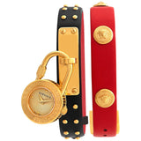 Versace Medusa Lock Icon Gold Dial Red Leather Strap Watch for Women - VEDW00119