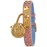 Versace Medusa Lock Icon Quartz Gold Dial Pink & Blue Leather Strap Watch For Women - VEDW00219