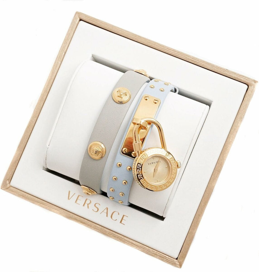 Versace Medusa Lock Icon Quartz White Dial Blue Leather Strap Watch for Women - VEDW00419