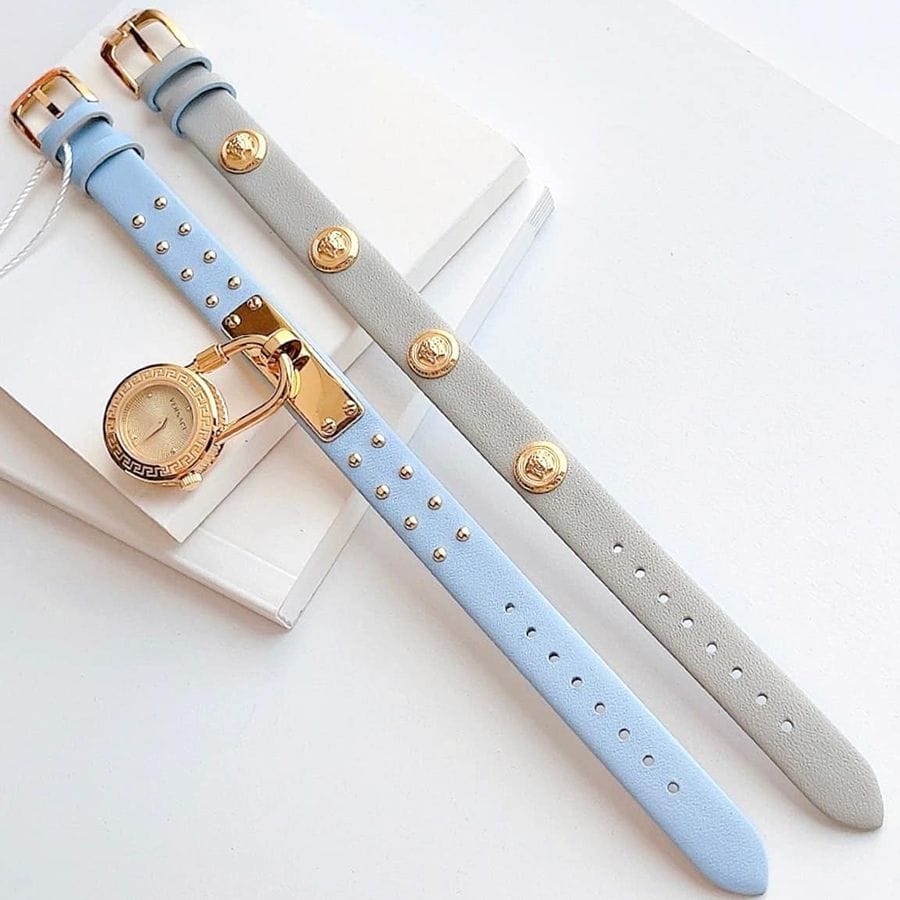 Versace Medusa Lock Icon Quartz White Dial Blue Leather Strap Watch for Women - VEDW00419