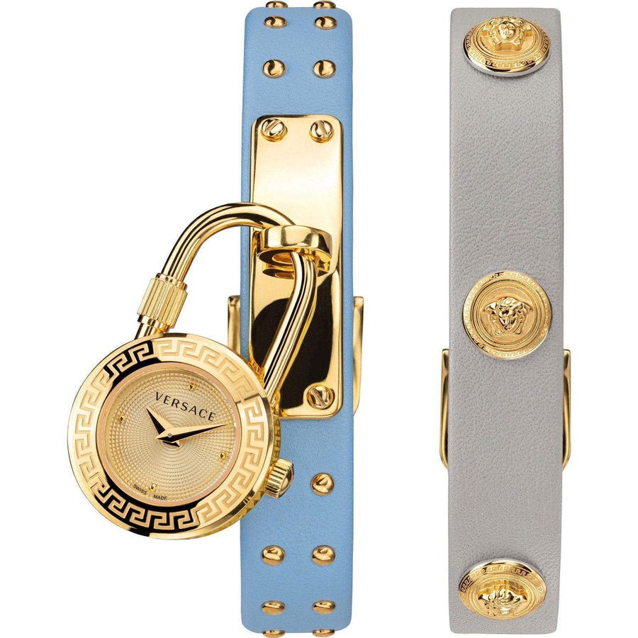 Versace Medusa Lock Icon Quartz White Dial Blue Leather Strap Watch for Women - VEDW00419