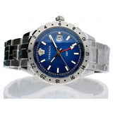 Versace Hellenyium GMT Blue Dial Silver Steel Strap Watch for Men - V11010015