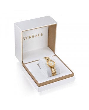 Versace Mini Virtus Quartz White Dial Gold Steel Strap Watch For Men - VET300221