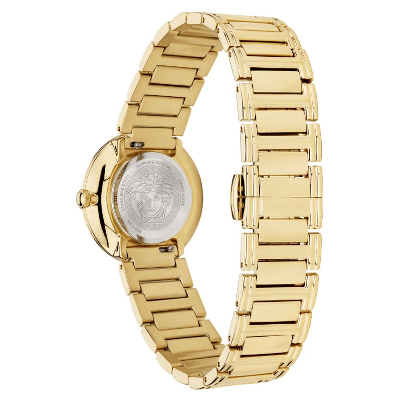 Versace Mini Virtus Quartz White Dial Gold Steel Strap Watch For Men - VET300221