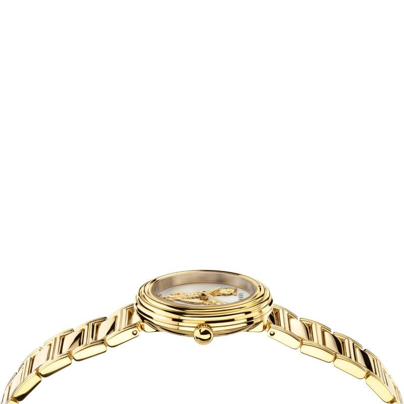 Versace Mini Virtus Quartz White Dial Gold Steel Strap Watch For Men - VET300221