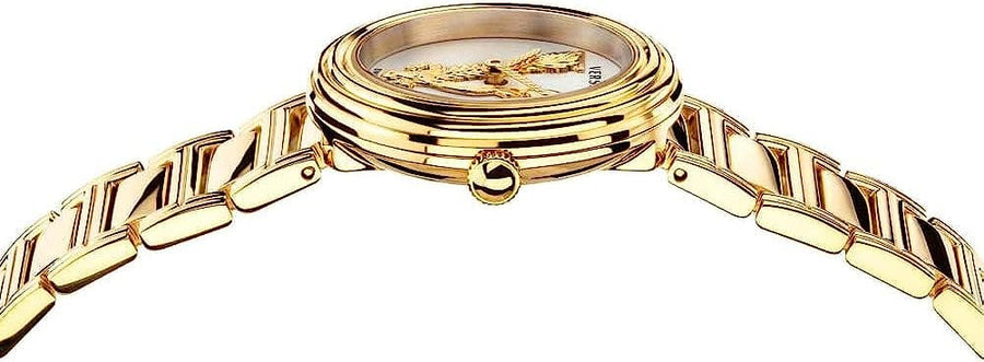 Versace Mini Virtus Quartz White Dial Gold Steel Strap Watch For Men - VET300221