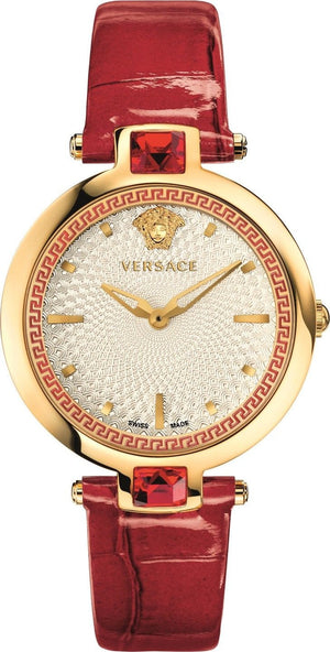 Versace Crystal Gleam White Dial Red Leather Strap Watch For Women - VAN040016