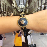 Versace Palazzo Empire Black Dial Black Leather Strap Watch for Women - VCO020017