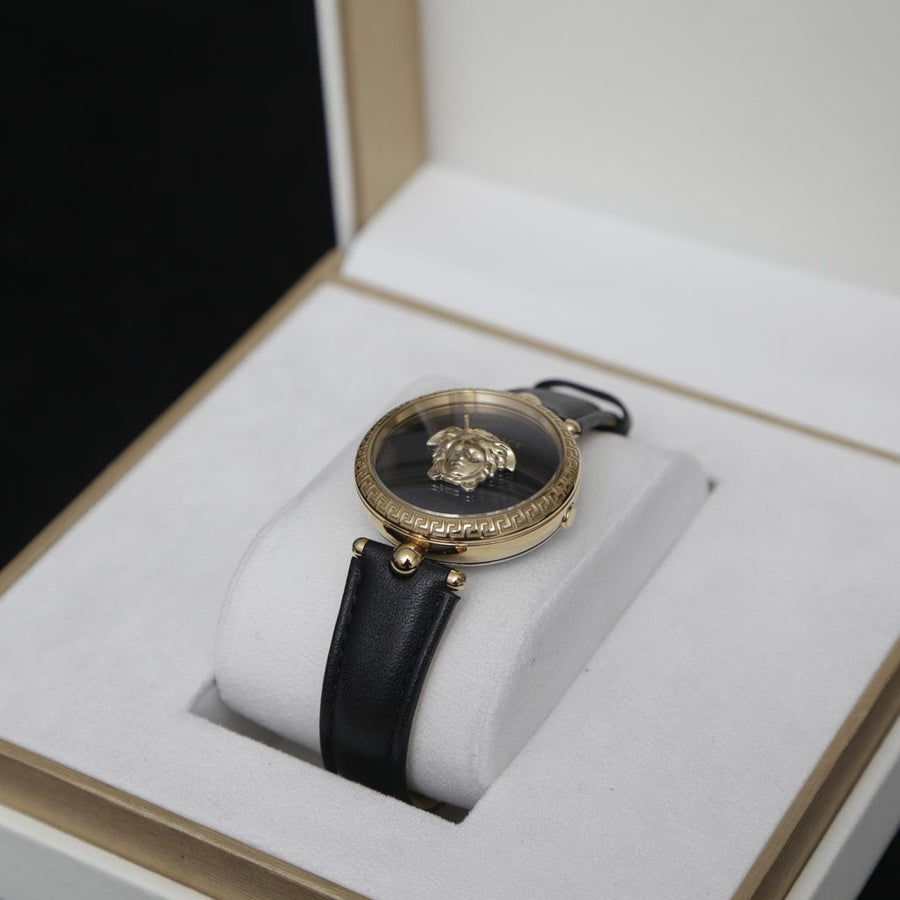 Versace Palazzo Empire Black Dial Black Leather Strap Watch for Women - VCO020017