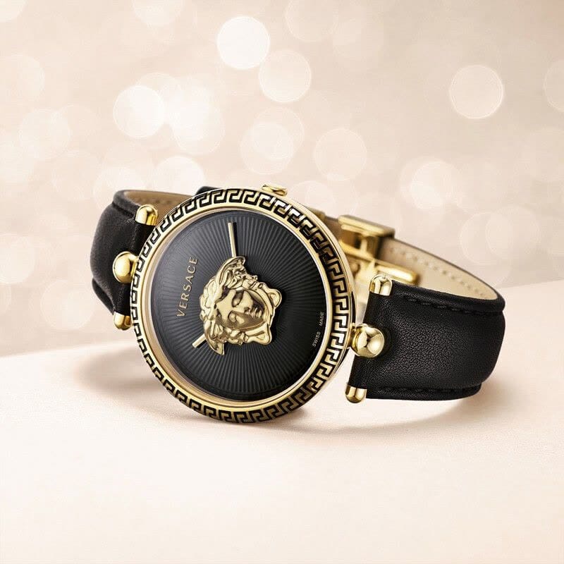 Versace Palazzo Empire Black Dial Black Leather Strap Watch for Women - VCO020017