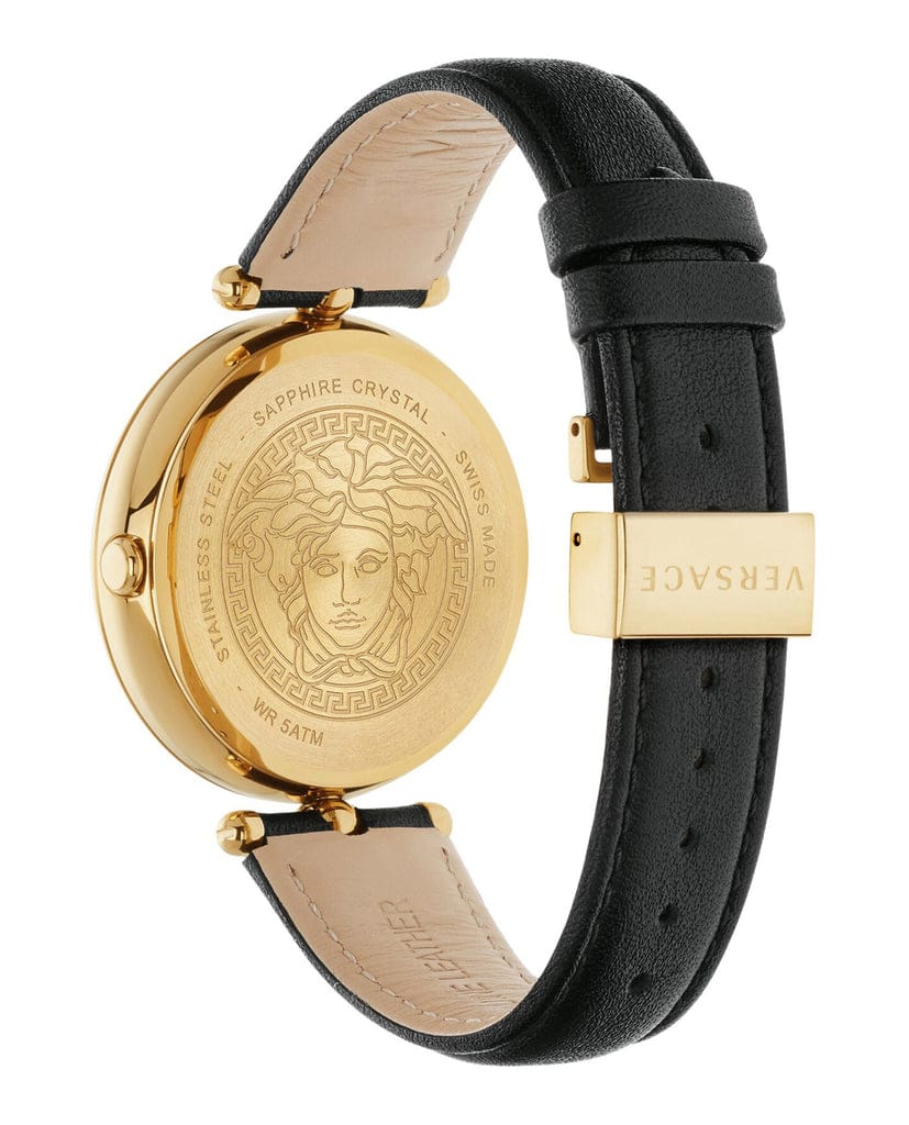 Versace Palazzo Empire Black Dial Black Leather Strap Watch for Women - VCO020017