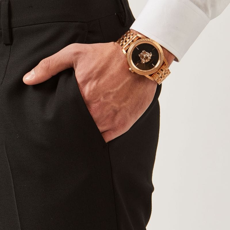 Versace Palazzo Empire Black Dial Rose Gold Steel Strap Watch for Men - VERD00718