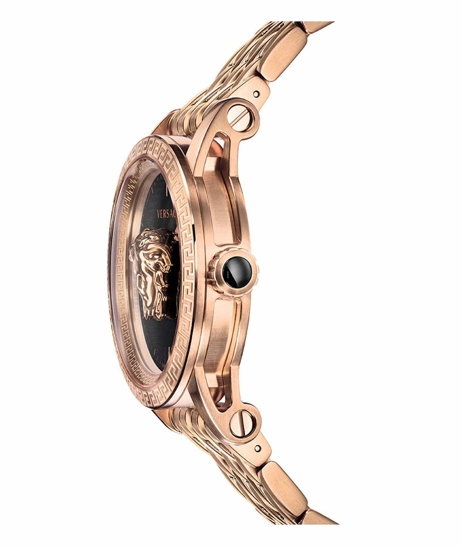 Versace Palazzo Empire Black Dial Rose Gold Steel Strap Watch for Men - VERD00718
