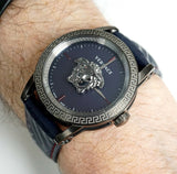 Versace Palazzo Empire Blue Dial Blue Leather Strap Watch for Men - VERD00118