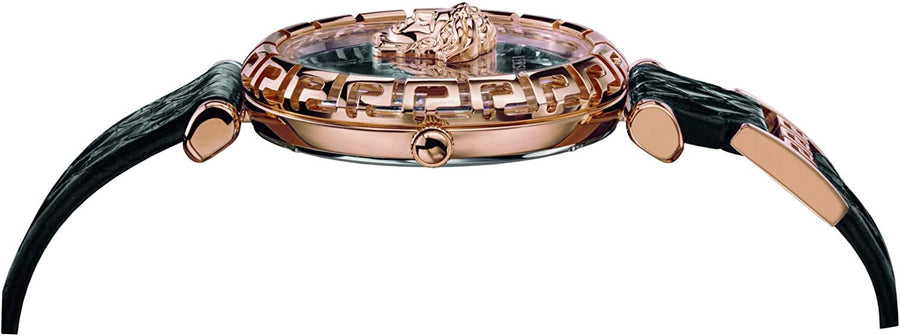 Versace Palazzo Empire Greca Black Dial Black Leather Strap Watch for Women - VEDV00719