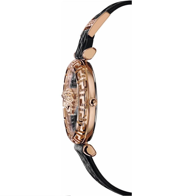 Versace Palazzo Empire Greca Black Dial Black Leather Strap Watch for Women - VEDV00719