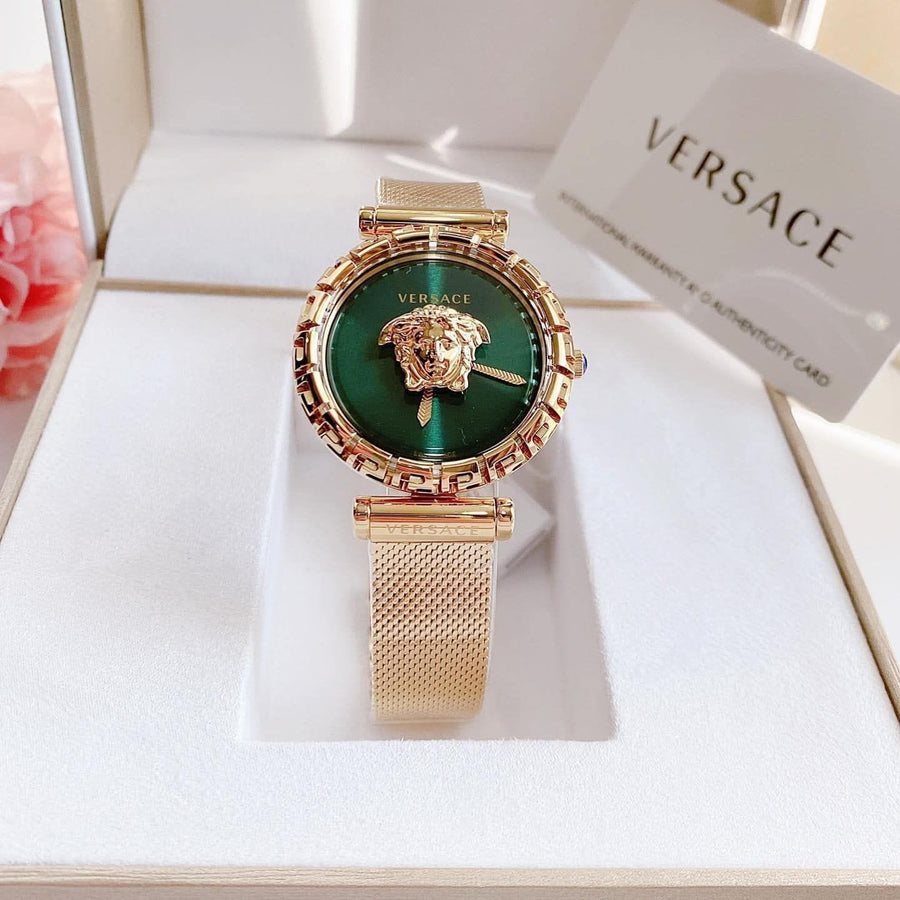 Versace Palazzo Empire Greca Green Dial Gold Mesh Bracelet Watch for Women - VEDV00819