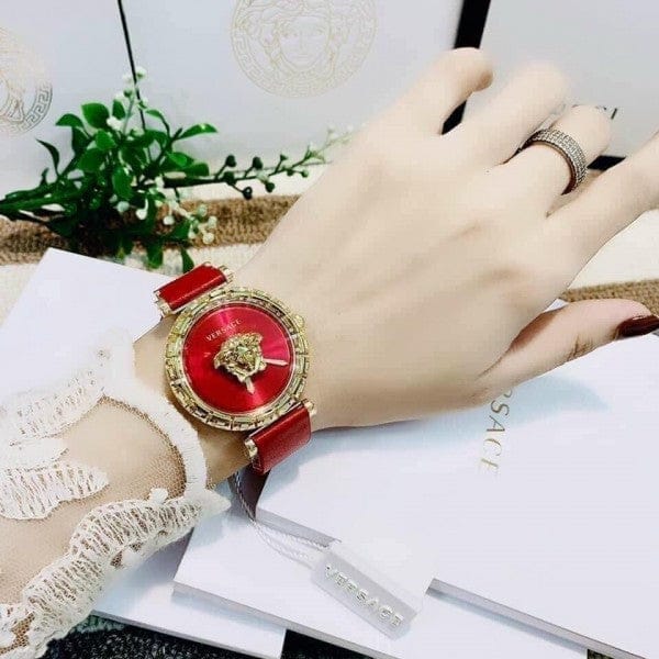 Versace Palazzo Empire Greca Red Dial Red Leather Strap Watch for Women - VEDV00319