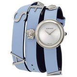 Versace V Flare Silver Dial Blue Leather Strap Watch for Women - VEBN00118