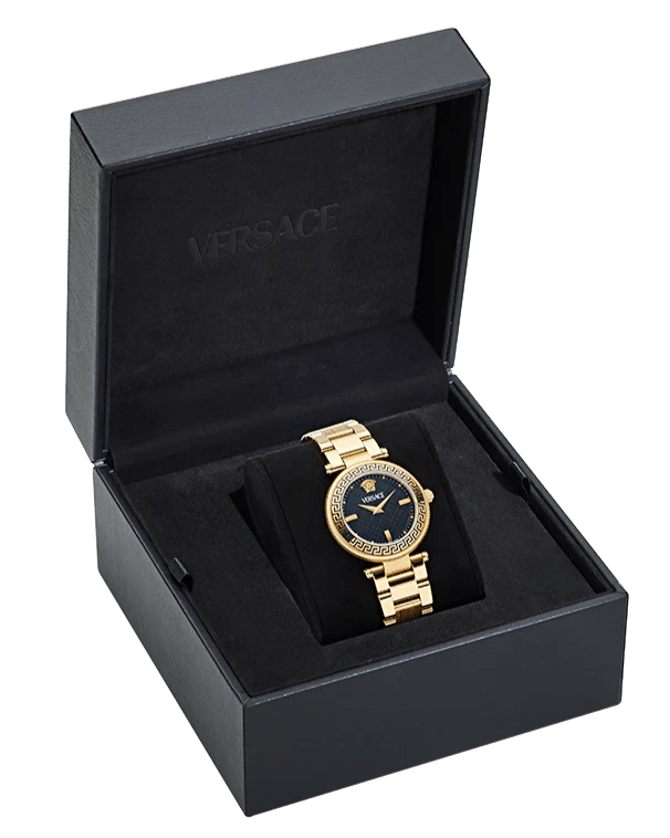 Versace Reve Analog Black Dial Gold Steel Strap Watch for Women - VE8B00624