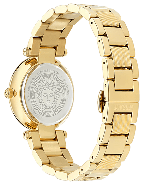 Versace Reve Analog Black Dial Gold Steel Strap Watch for Women - VE8B00624