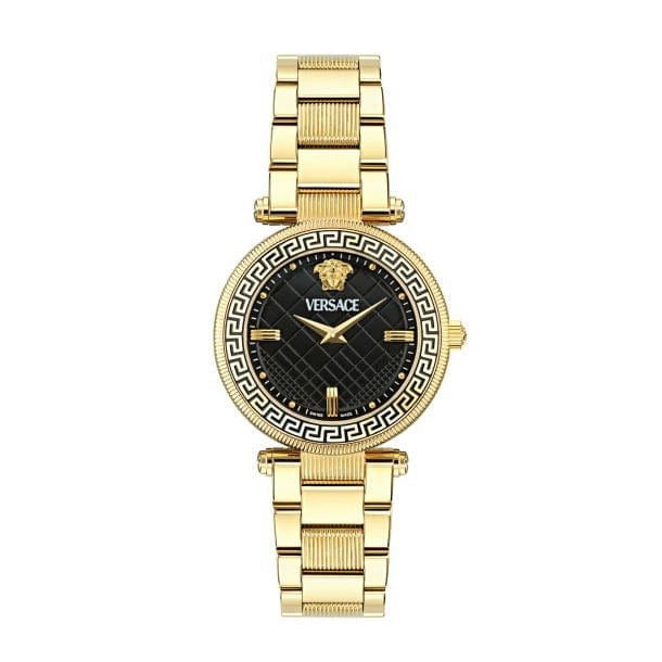 Versace Reve Analog Black Dial Gold Steel Strap Watch for Women - VE8B00624