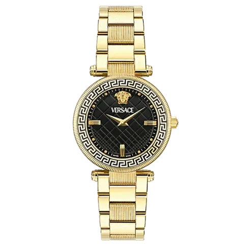 Versace Reve Analog Black Dial Gold Steel Strap Watch for Women - VE8B00624