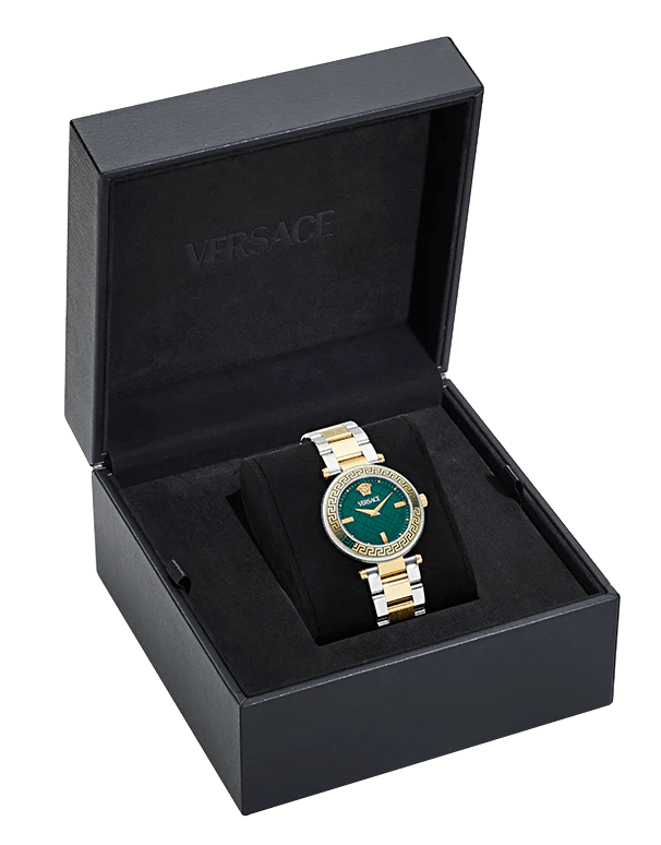 Versace Reve Analog Green Dial Two Tone Steel Strap Watch for Women - VE8B00524