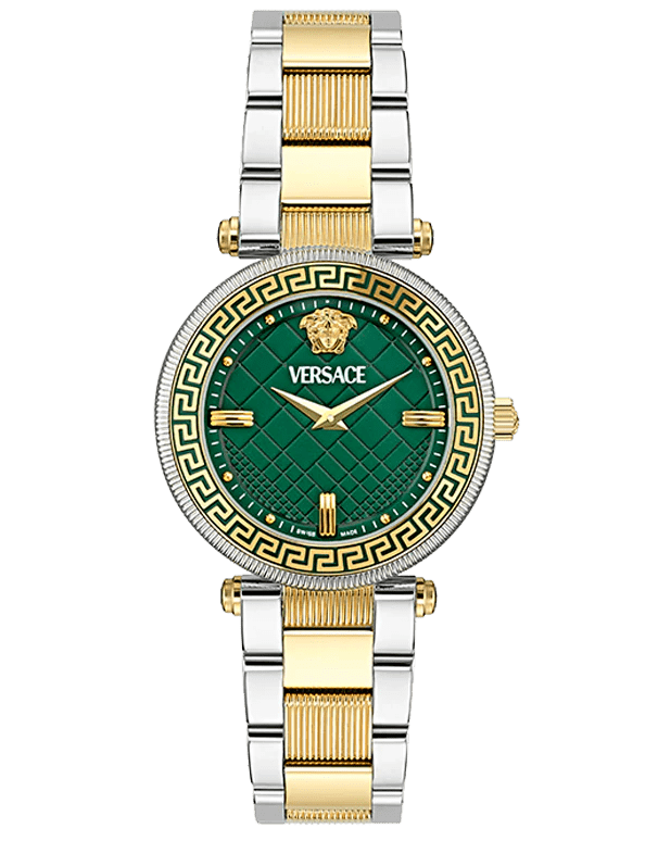 Versace Reve Analog Green Dial Two Tone Steel Strap Watch for Women - VE8B00524